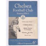 Chelsea v Bolton Wanderers 1951 May 5th Div. 1 vertical crease pencil half-time scores ink mark