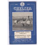 Chelsea v Huddersfield Town 1950 1st April League Division 1 vertical crease team change in pen