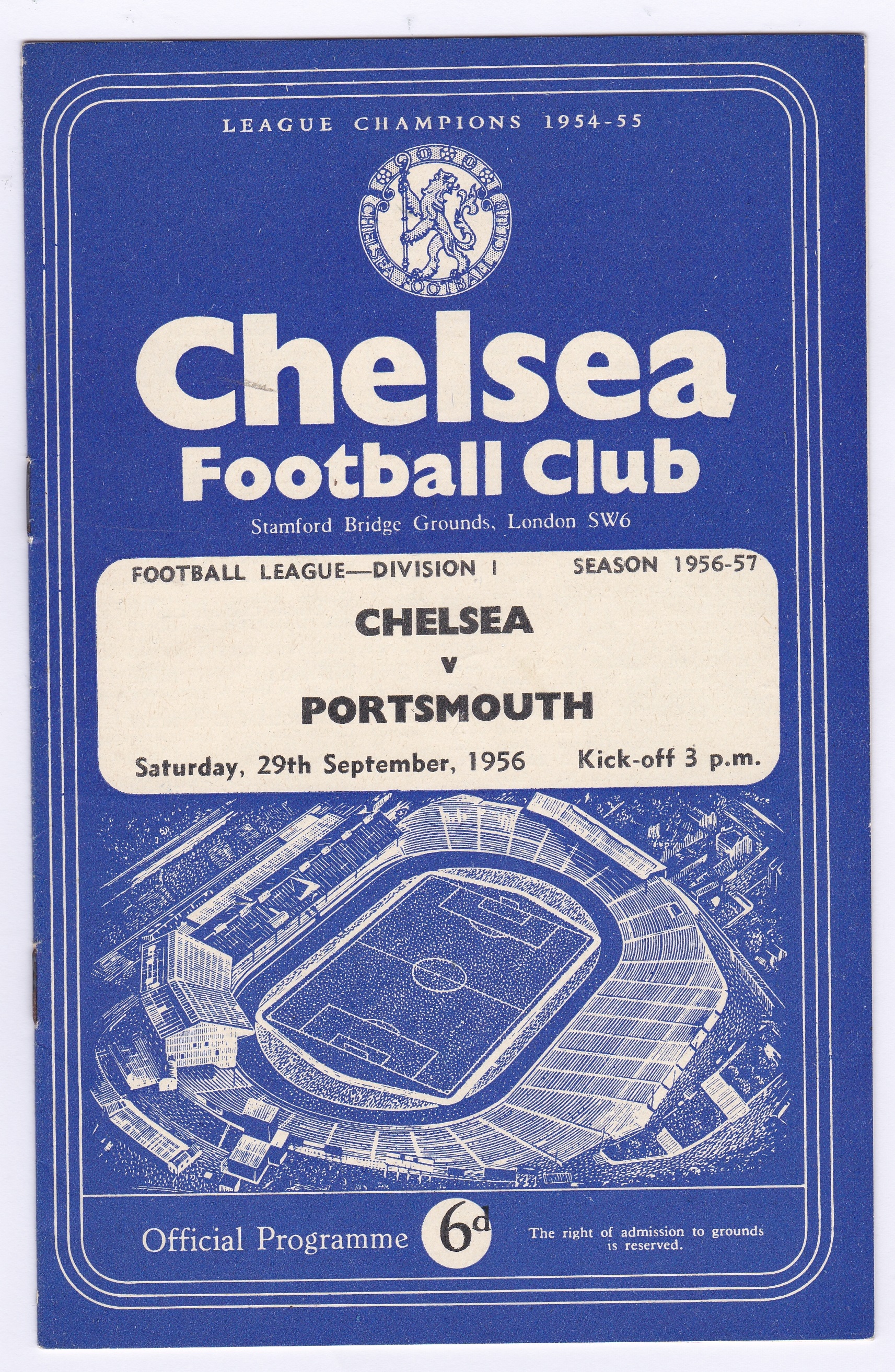 Chelsea v Portsmouth 1956 September 29th Div. 1 vertical crease