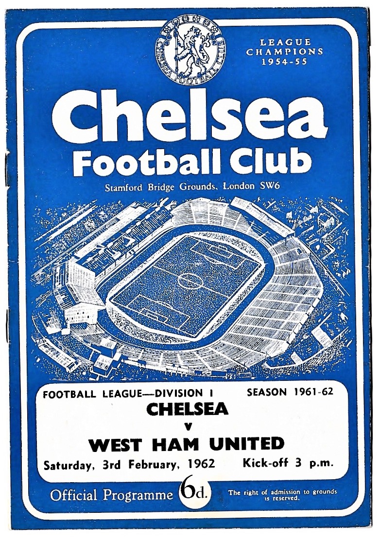 Chelsea v West Ham United 1962 February 3rd League 1 horizontal crease