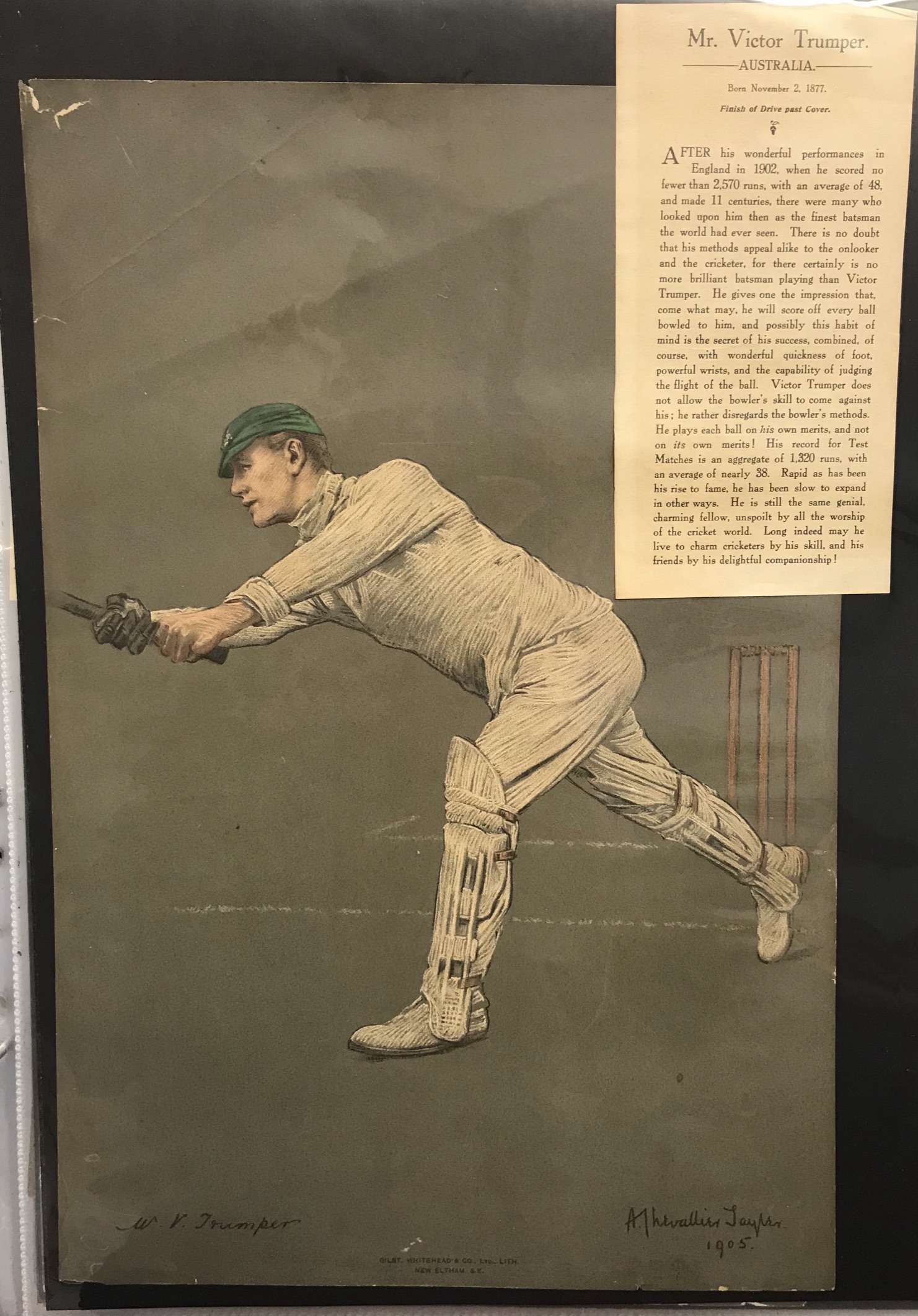 Australia 1905 colour print Mr Victor Trumper 1902 Test team with 11 centuries and 2570 runs.