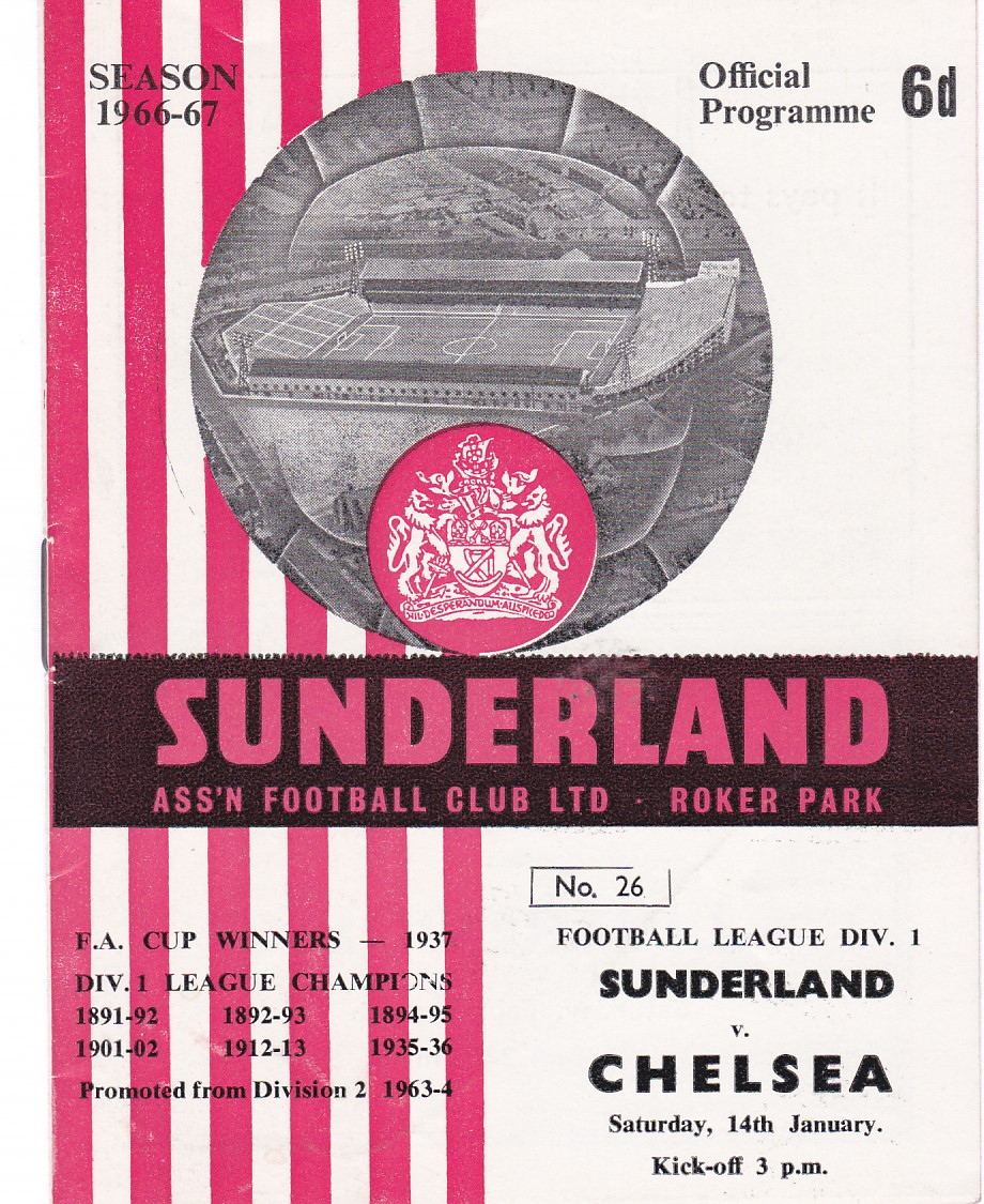 Sunderland v Chelsea 1967 January 14th League team change and score in pen league table scores in