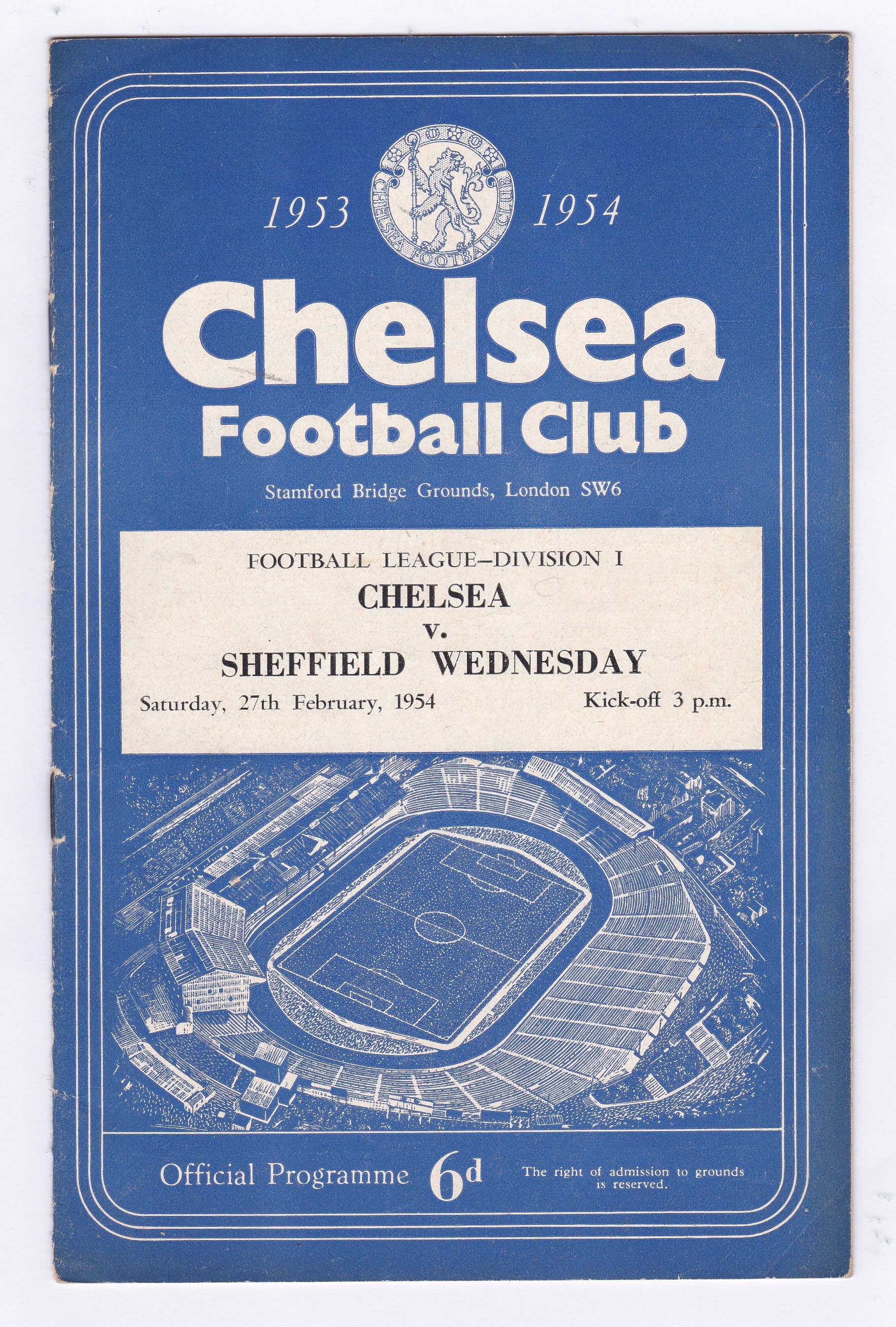 Chelsea v Sheffield Wednesday 1954 27th February League Division 1