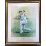 Sir Donald Bradman, an autographed limited edition colour print by Alan Fearney, signed in pencil by