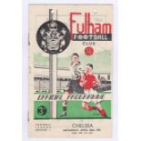 Fulham v Chelsea 1951 April 28th Div. 1 horizontal crease rusty staples hole punched top