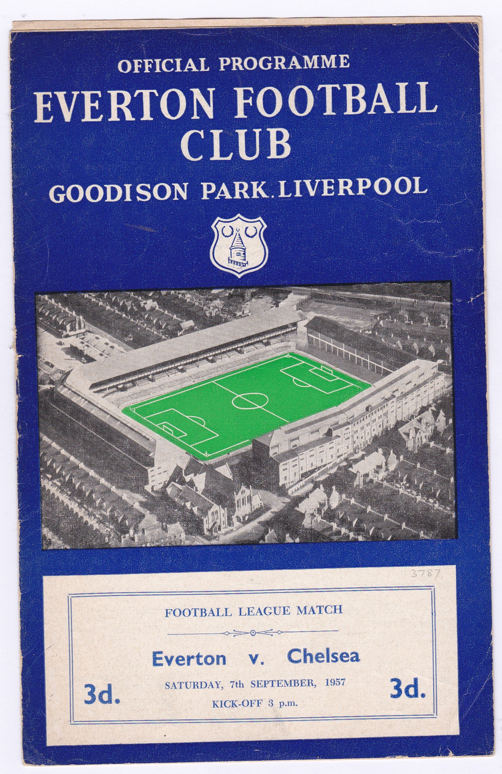 Everton v Chelsea 1957 September 7th Div. 1 no staple pages loose