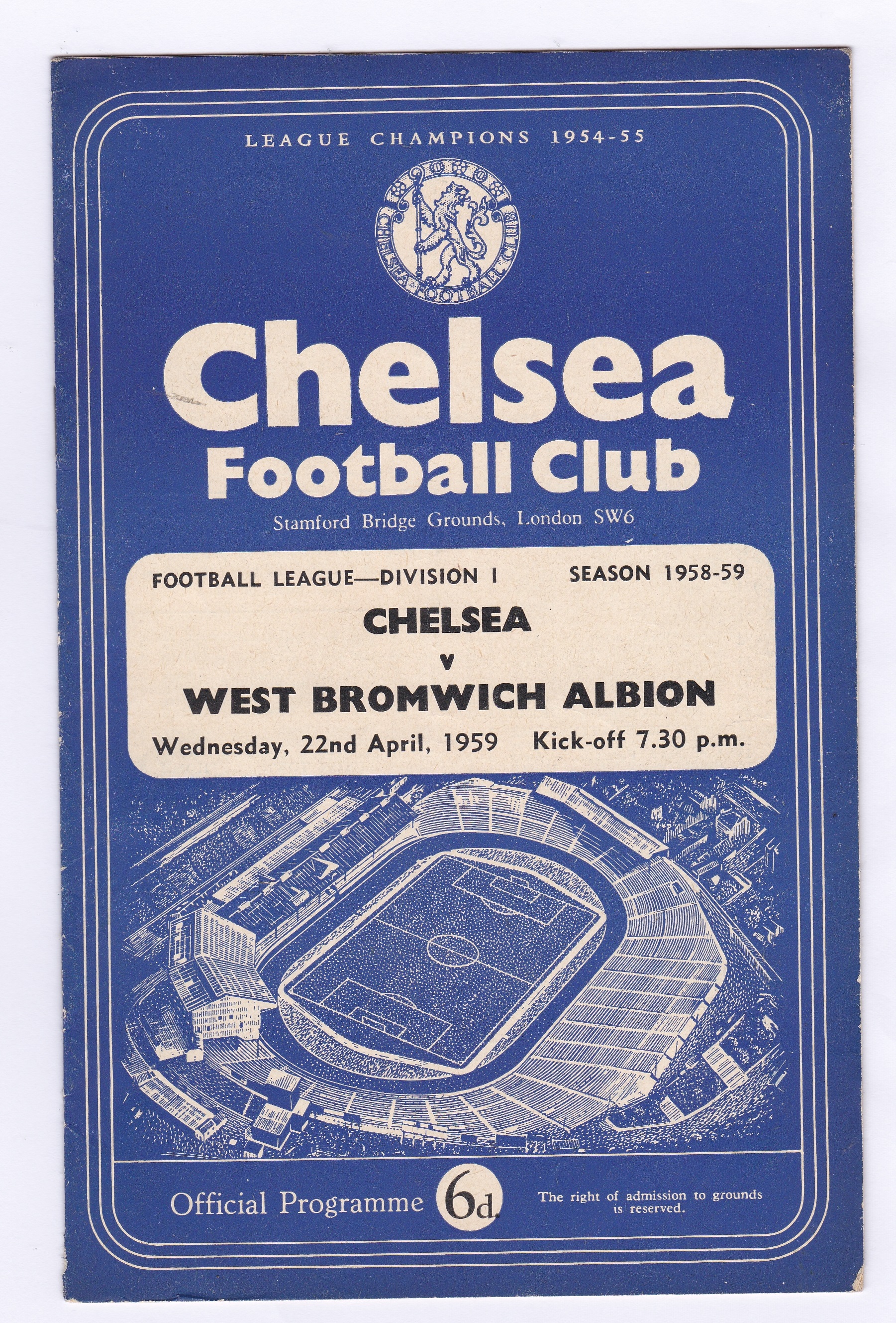 Chelsea v West Bromwich Albion 1959 April 22nd Div. 1 vertical crease