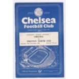 Chelsea v Preston North End 1953 28th November League Division 1 team change in pen rusty staples