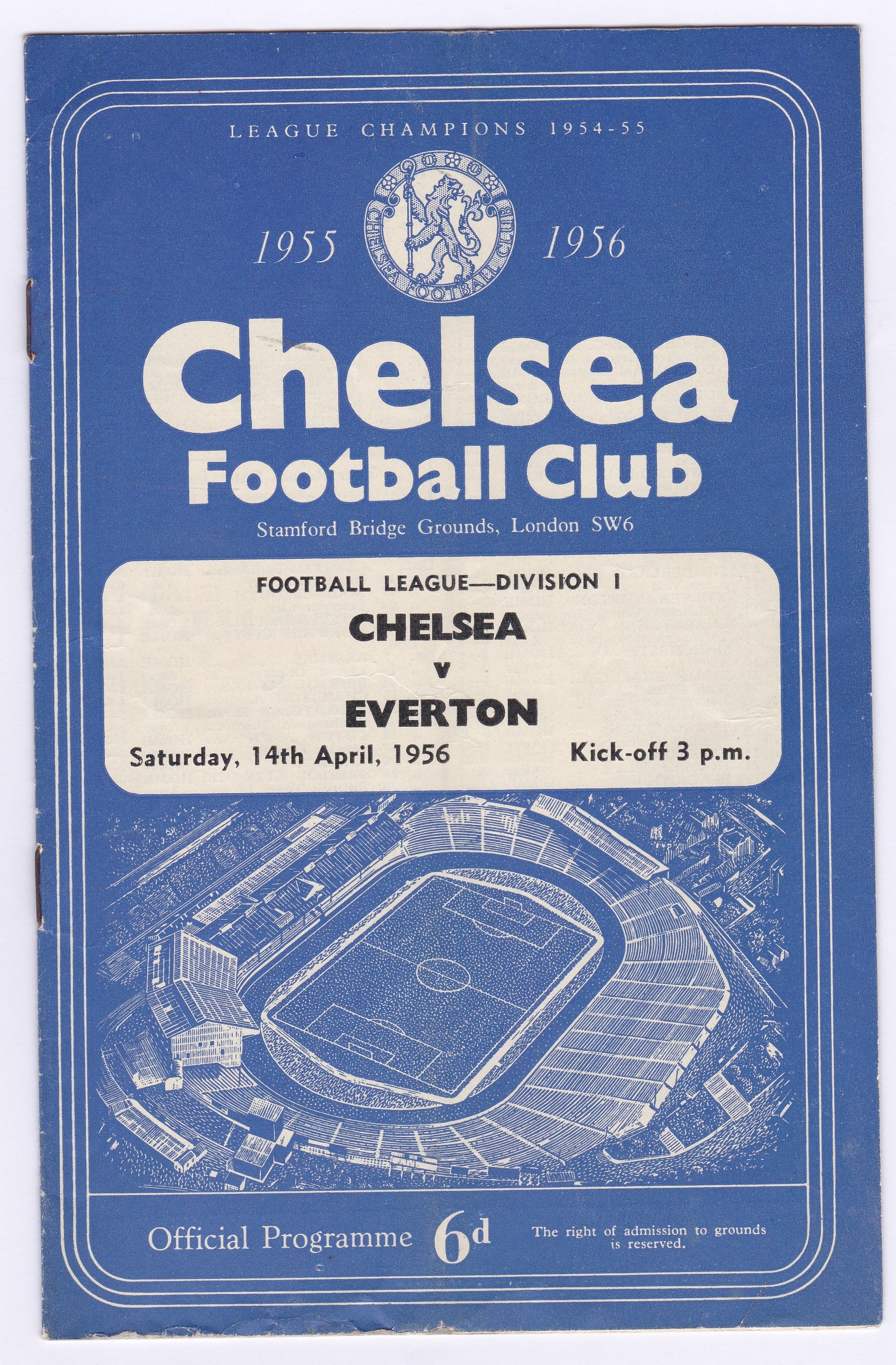 Chelsea v Everton 1956 April 14th Div. 1 vertical crease