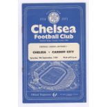 Chelsea v Cardiff City 1954 September 4th Div.1 vertical crease rusty staple score & team changes in