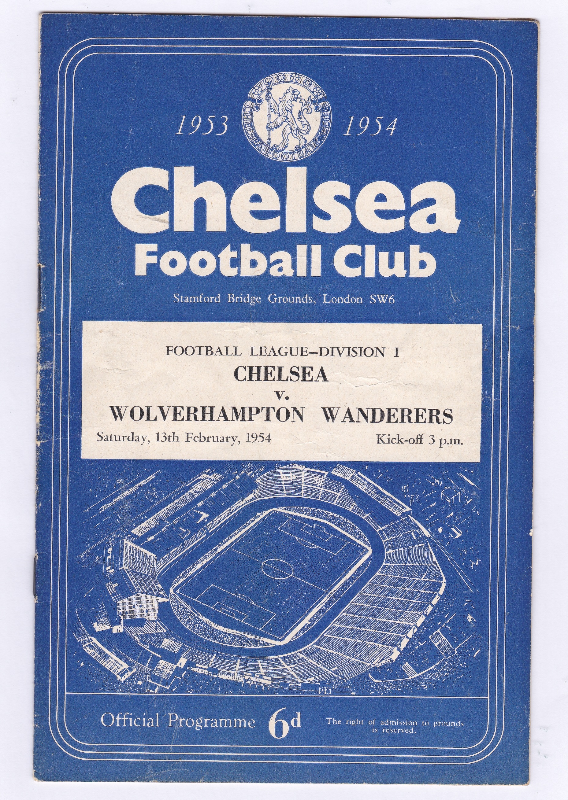 Chelsea v Wolverhampton Wanderers 1954 13th February League Division 1 vertical crease