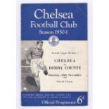 Chelsea v Derby County 1950 25th November Football League Division 1 staples rusty hole punched left
