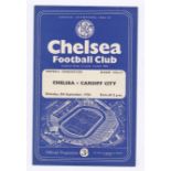 Chelsea v Cardiff City 1956 September 8th Combination horizontal crease scores in pen