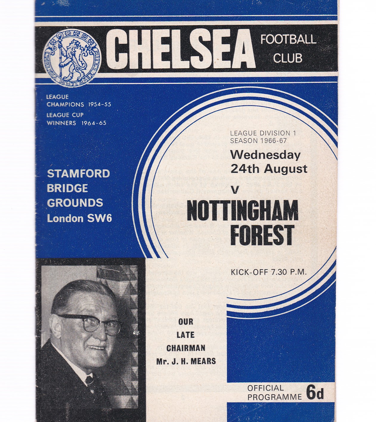 Chelsea v Nottingham Forest 1966 August 24th League
