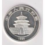 China 1998 10 Yuan Silver proof Temple, rev Panda seated