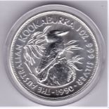 Australia 1990 Silver UNC five dollars kookaburra