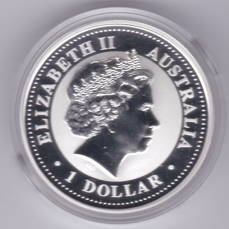 Australia 2006 Silver dollar KM 886, kookaburras on branch - Image 2 of 2