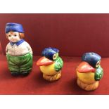 Salt & Pepper Kingfisher Birds (Japan) no stoppers and lidded pot in the shape of a person (2")