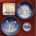 Copenhagen Plates (2) and two other Danish porcelain items (total 4)