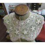 Victorian Handmade Cotton Beige Crocheted Lace Collar Shawl, lovely floral design and very intricate