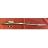 French Chassepot M1866 Yangatan Bayonet made 1871 at St Etienne, stamped 'X 48821' on the hilt. In