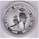 Australia 1999 silver proof dollar kookaburra and young on a branch
