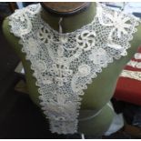 Victorian/Edwardian Irish Cotton Beige Lace Ladies set, including Cuffs, V neck Collar piece, Back