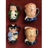 Four Small Toby Jugs Miniatures two are Royal Doulton including two Fat Boy and Artone Highwayman