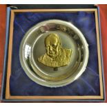 John Pinches Churchill Centenary gold on Sterling Silver plate, with certificate and original box.