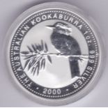 Australia 2000 silver proof dollar kookaburra on a branch