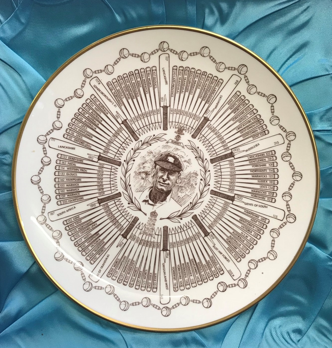 Sir John Henry Hobbs "Century of Centuries" Coalport 9" collectors plate, ltd edition of 500. Very