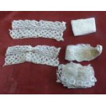 Victorian/Edwardian Cotton Beige Crocheted Lace Cuff pairs (4), all very ornate designs with