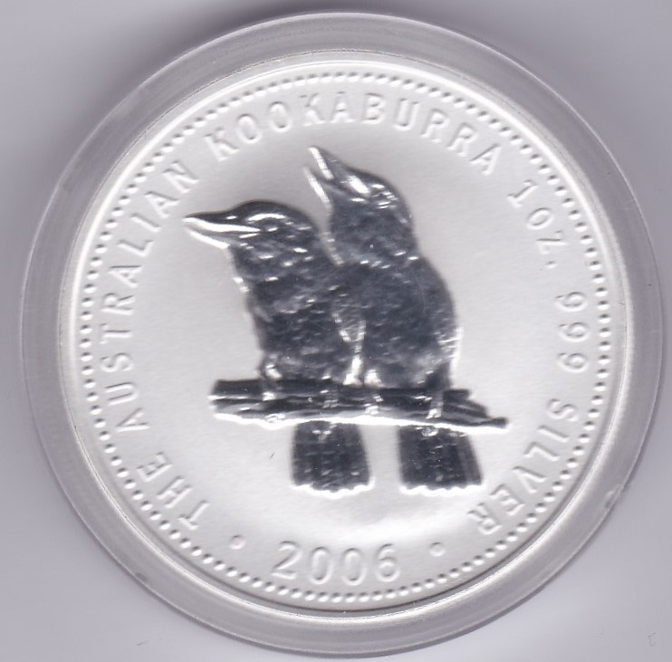 Australia 2006 Silver dollar KM 886, kookaburras on branch