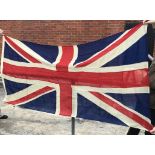 Union Jack Flag British early 20th Century Stitched Panel Ensign with Ship Brand and 21/2 Yard Jack
