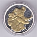 Australia 2008 silver proof dollar koala with baby on the back-gold plated