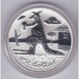 Australia 2008 Silver dollar kangaroo holding rugby,