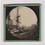 Glass Magic Lantern Slide (1) - Showing HMS Victory moored at Portsmouth Harbour. An excellent black