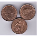 GB farthings 1925, 1926 and 1927, UNC with full lustre (3)