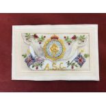 British WWI Army Service Corps Silk Postcard with insert, a beautiful postcard with the A.S.C.