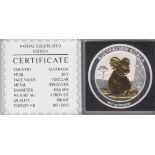 Australia 2017 Silver dollar proof koala gold plated with certificate