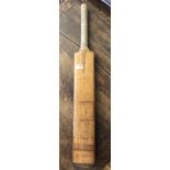 Cricket bat, unidentified bat signed by Lancashire and Yorkshire players, black grip is missing