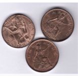 GB farthings 1925, 1926 and 1927, UNC with full lustre (3)