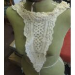Victorian/Edwardian Cotton Beige Crocheted Lace Tambour V-shaped bib collar, a very ornate design.