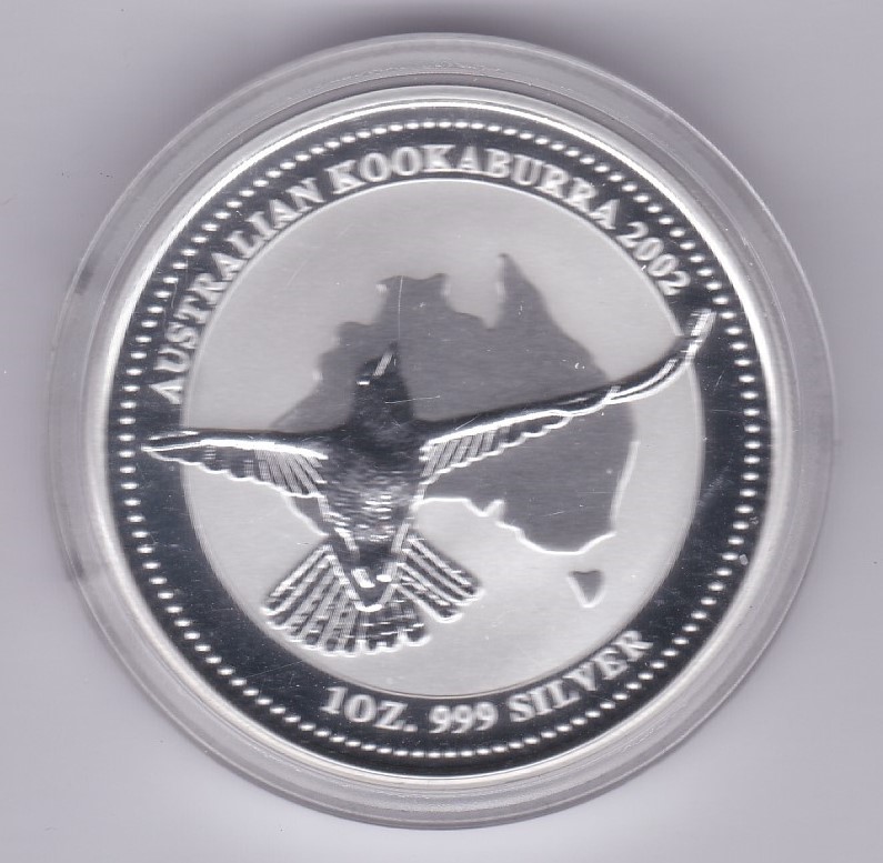 Australia 2002 Silver dollar kookaburra in flight/map KM 691.1.