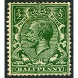 GB George V 1919 1/2d very Deep Green N 14 (5) with D Brandon cert mounted mint cat £400