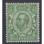 GB George V 1912 1/2d Bluish Green N 4 (5) mounted mint cat £130