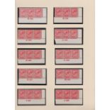 GB George V 1924 1d Scarlet Block Cypher N 34 shades, control strips of 3 including 25, varieties