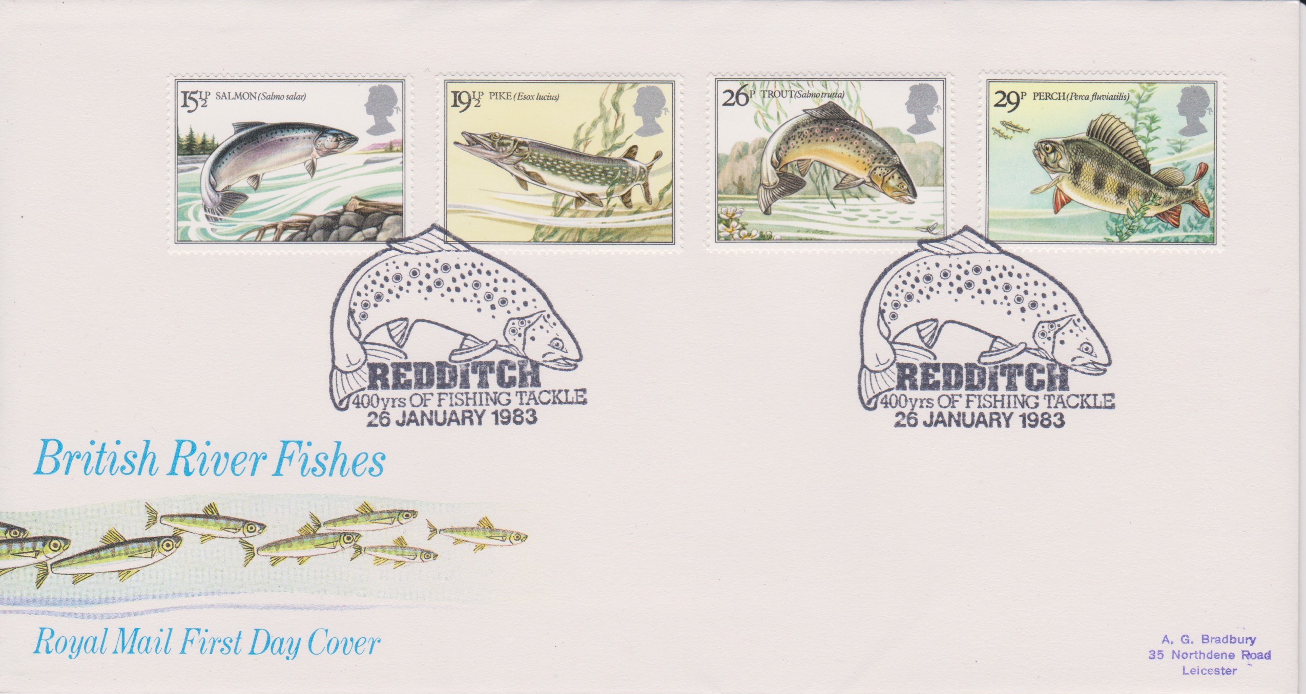 Great Britain 1983 (26 Jan) British River Fish Redditch, 400 Years of Fishing Tackle, Bradbury FDC