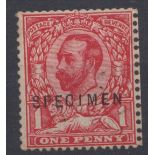 GB George V 1912 1d Scarlet Specimen N10 (5) cat £325