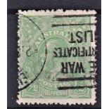 Australia 1918/20 1/2 Green SG48a, thin fraction bar at right. Good used